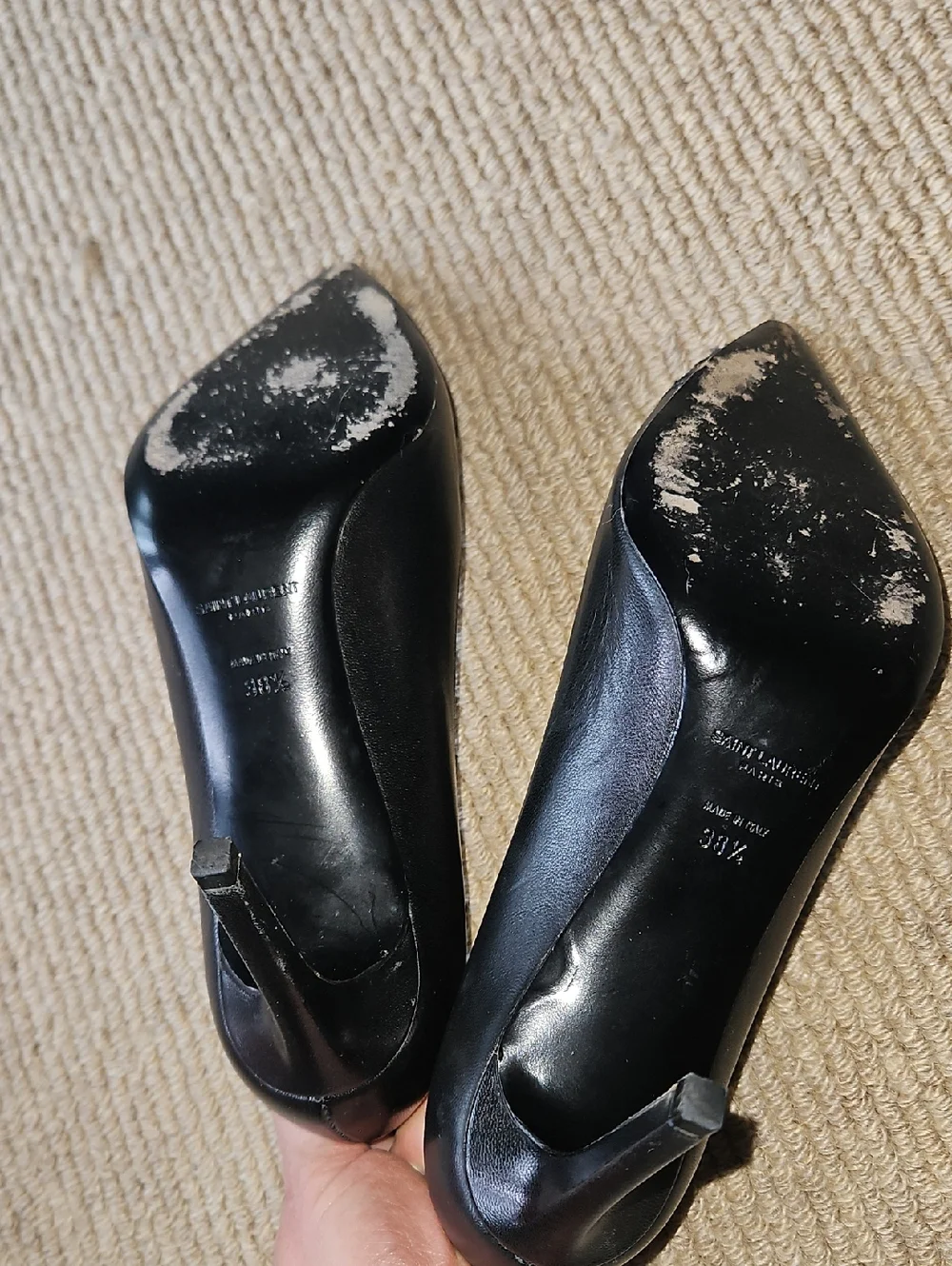 EUC Saint Laurent Black Leather Pointed-Toe Stilettos Pumps W  Zipper Accents - Picture 6 of 7